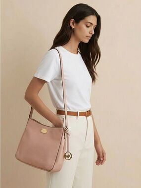 Michael Kors Blush Pebbled Leather Shoulder Bag with MK Charm ( never used)